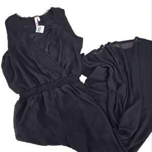 3 Hearts Black V-neck Sheer Jumpsuit Size L